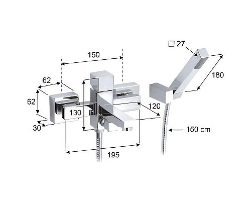 Приобрести Смеситель для ванны Remer SQ3 S023 Хром в магазине сантехники Santeh-Crystal.ru