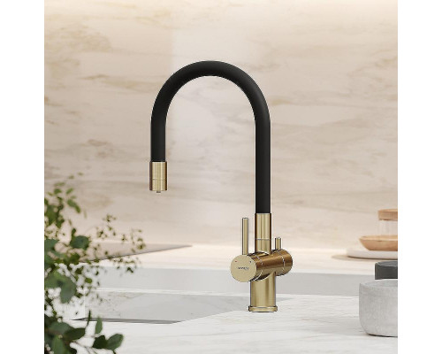 Смеситель для кухни Sancos Lucia SC4004BG Золото брашированное Черный