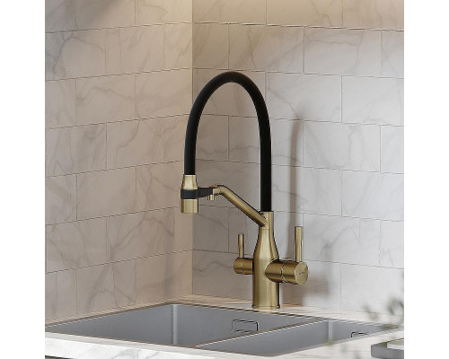 Смеситель для кухни Sancos Orta SC4008BG Золото брашированное Черный