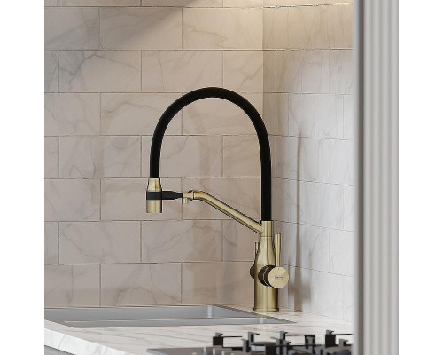 Смеситель для кухни Sancos Orta SC4008BG Золото брашированное Черный