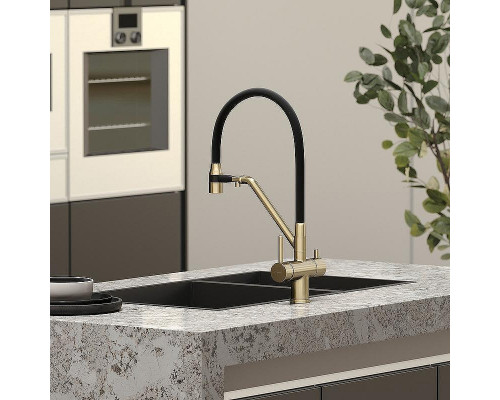 Смеситель для кухни Sancos Dora SC4003BG Золото брашированное Черный