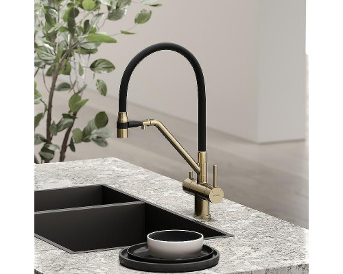 Смеситель для кухни Sancos Dora SC4003BG Золото брашированное Черный