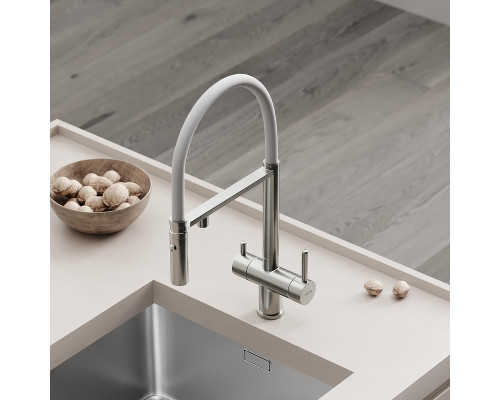 Смеситель для кухни Sancos Imola SC4010BNwh с белым изливом цвет Никель брашированный