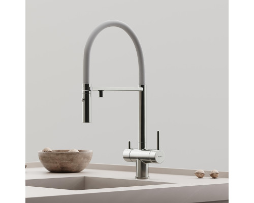 Смеситель для кухни Sancos Imola SC4010BNwh с белым изливом цвет Никель брашированный