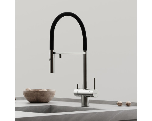 Смеситель для кухни Sancos Imola SC4010BNbh с черным изливом цвет Никель брашированный