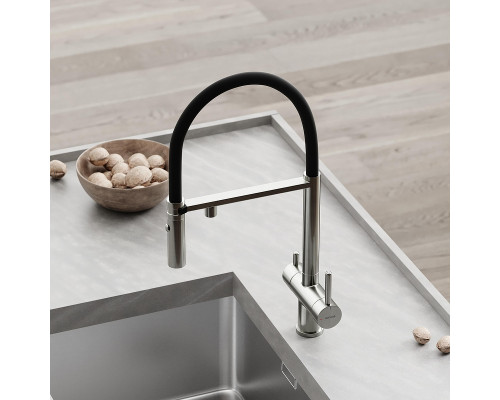 Смеситель для кухни Sancos Imola SC4010BNbh с черным изливом цвет Никель брашированный
