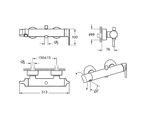 Купить Смеситель для душа Vitra Suit A42488EXP Хром в магазине сантехники Santeh-Crystal.ru
