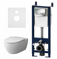 Комплект унитаза с инсталляцией AM.PM Awe FlashClean IS30251.111700 с сиденьем Микролифт и клавишей смыва Хром