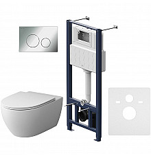 Комплект унитаза с инсталляцией AM.PM Awe FlashClean IS49051.111700 с сиденьем Микролифт и клавишей смыва Хром