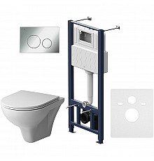 Комплект унитаза с инсталляцией AM.PM Gem FlashClean IS49051.901700 с сиденьем Микролифт и клавишей смыва Хром