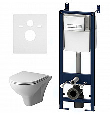 Комплект унитаза с инсталляцией AM.PM Gem FlashClean IS30201.901700 с сиденьем Микролифт и Белой глянцевой клавишей смыва