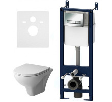 Комплект унитаза с инсталляцией AM.PM Gem FlashClean IS30251.901700 с сиденьем Микролифт и клавишей смыва Хром глянцевый