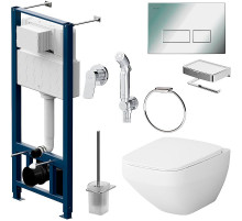 Комплект унитаза с инсталляцией AM.PM Inspire 2.0 CK50GD с сиденьем Микролифт с клавишей смыва Хром с гигиеническим душем и аксессуарами для ванной к