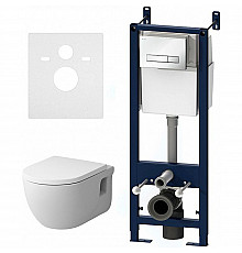 Комплект унитаза с инсталляцией AM.PM Like FlashClean IS30201.801701 с сиденьем Микролифт и Белой клавишей смыва