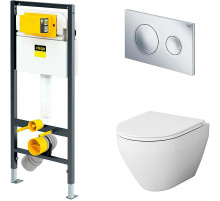 Комплект унитаза AM.PM Spirit FlashClean C701700WH + C707857WH с инсталляцией Viega Prevista Dry 792855 с сиденьем Микролифт и клавишей смыва Хром