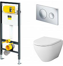 Комплект унитаза AM.PM Spirit FlashClean C701700WH + C707857WH с инсталляцией Viega Prevista Dry 792855 с сиденьем Микролифт и клавишей смыва Хром