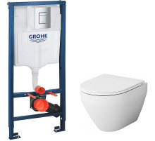 Комплект унитаза AM.PM Spirit FlashClean C701700WH + C707857WH с инсталляцией Grohe Rapid SL 38772001 с сиденьем Микролифт и клавишей смыва Хром