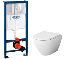 Комплект унитаза AM.PM Spirit FlashClean C701700WH + C707857WH с инсталляцией Grohe Rapid SL 38721001 с сиденьем Микролифт и клавишей смыва Хром