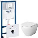 Комплект унитаза AM.PM Spirit FlashClean C701700WH + C707857WH с инсталляцией Grohe Rapid SL 38775001 с сиденьем Микролифт и клавишей смыва Хром