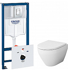 Комплект унитаза AM.PM Spirit FlashClean C701700WH + C707857WH с инсталляцией Grohe Rapid SL 38775001 с сиденьем Микролифт и клавишей смыва Хром