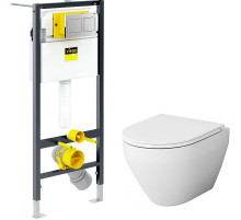 Комплект унитаза AM.PM Spirit FlashClean C701700WH + C707857WH с инсталляцией Viega Prevista Dry 8524.14 792596 с сиденьем Микролифт и клавишей смыва Хром