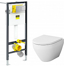 Комплект унитаза AM.PM Spirit FlashClean C701700WH + C707857WH с инсталляцией Viega Prevista Dry 8524.14 792596 с сиденьем Микролифт и клавишей смыва Хром