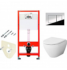 Комплект унитаза AM.PM Spirit FlashClean C701700WH + C707857WH с инсталляцией Tece Profil 9400412 с сиденьем Микролифт и клавишей смыва Хром глянцевый