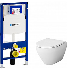 Комплект унитаза AM.PM Spirit FlashClean C701700WH + C707857WH с инсталляцией Geberit Duofix Sigma UP320 111.300.00.5 с сиденьем Микролифт