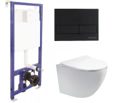 Комплект унитаза Aquatek Европа AQ1900-00 с инсталляцией Berges Novum L5 040215 с сиденьем Микролифт и Черной матовой клавишей смыва