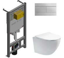 Комплект унитаза Aquatek Европа AQ1900-00 с сиденьем Микролифт и инсталляцией Jacob Delafon E29025-NF+E4316-CP с клавишей смыва Хром