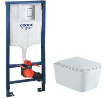 Комплект унитаза Aquatek Либра New AQ1148N-00 с инсталляцией Grohe Rapid SL 38772001 с сиденьем Микролифт и клавишей смыва Хром