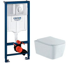 Комплект унитаза Aquatek Либра New AQ1148N-00 с инсталляцией Grohe Rapid SL 38721001 с сиденьем Микролифт и клавишей смыва Хром