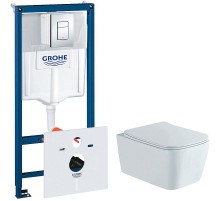 Комплект унитаза Aquatek Либра New AQ1148N-00 с инсталляцией Grohe Rapid SL 38775001 с сиденьем Микролифт и клавишей смыва Хром