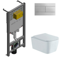 Комплект унитаза Aquatek Либра New AQ1148N-00 с сиденьем Микролифт и инсталляцией Jacob Delafon E29025-NF+E4316-CP с клавишей смыва Хром