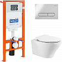 Комплект унитаза с инсталляцией BelBagno Acqua BB340CHR/BB2020SC/BB002-80/BB005-PR-CHROME с сиденьем Микролифт и клавишей смыва Хром глянцевый