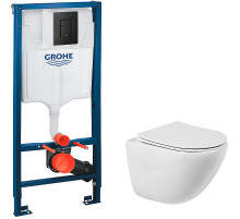 Комплект унитаза BelBagno Amanda BB051CHR+BB051SC с инсталляцией Grohe Rapid SL 38811KF0 с сиденьем Микролифт и Черной матовой клавишей смыва