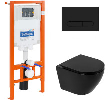 Комплект унитаза с инсталляцией BelBagno Colorato BB062CHR-MB/BB062SC-MB/BB002-80/BB007-PR-NERO.M с сиденьем Микролифт и Черной матовой клавишей смыва