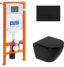 Комплект унитаза с инсталляцией BelBagno Colorato BB062CHR-MB/BB062SC-MB/BB002-80/BB007-PR-NERO.M с сиденьем Микролифт и Черной матовой клавишей смыва