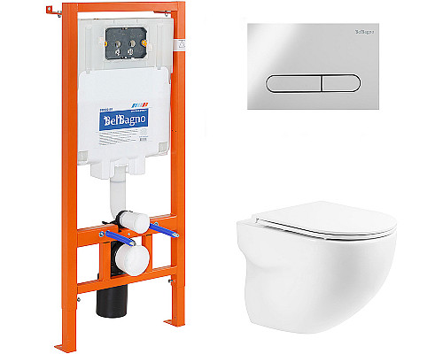 Комплект унитаза с инсталляцией BelBagno Onda BB066CHR/BB870SC/BB002-80/BB005-PR-CHROME с сиденьем Микролифт и клавишей смыва Хром глянцевый Комплект унитаза с инсталляцией BelBagno Onda BB066CHR/BB870SC/BB002-80/BB005-PR-CHROME с сиденьем Микролифт и клавишей смыва Хром глянцевый
