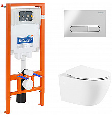Комплект унитаза с инсталляцией BelBagno Prospero BB507B/BB2020SC/BB002-80/BB005-PR-CHROME с сиденьем Микролифт и клавишей смыва Хром глянцевый