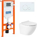 Комплект унитаза с инсталляцией BelBagno Sfera-R BB046CHR/BB2111SC/BB002-80/BB014-SR-BIANCO с сиденьем Микролифт и Белой клавишей смыва