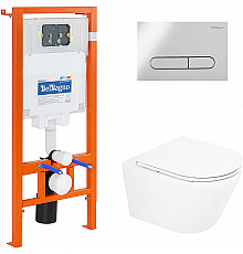 Комплект унитаза с инсталляцией BelBagno Tre BB8001CHR/SC/BB002-80/BB005-PR-CHROME с сиденьем Микролифт и клавишей смыва Хром глянцевый