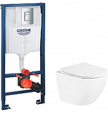 Комплект унитаза BelBagno Uno BB3105CHR/SC с инсталляцией Grohe Rapid SL 38772001 с сиденьем Микролифт и клавишей смыва Хром