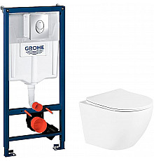 Комплект унитаза BelBagno Uno BB3105CHR/SC с инсталляцией Grohe Rapid SL 38721001 с сиденьем Микролифт и клавишей смыва Хром