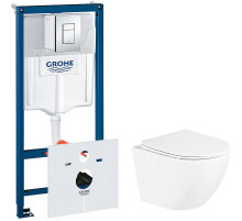 Комплект унитаза BelBagno Uno BB3105CHR/SC с инсталляцией Grohe Rapid SL 38775001 с сиденьем Микролифт и клавишей смыва Хром