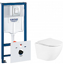 Комплект унитаза BelBagno Uno BB3105CHR/SC с инсталляцией Grohe Rapid SL 38775001 с сиденьем Микролифт и клавишей смыва Хром