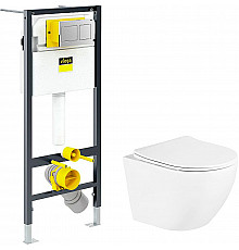 Комплект унитаза BelBagno Uno BB3105CHR/SC с инсталляцией Viega Prevista Dry 8524.14 792596 с сиденьем Микролифт и клавишей смыва Хром