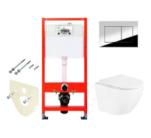 Комплект унитаза BelBagno Uno BB3105CHR/SC с инсталляцией Tece Profil 9400412 с сиденьем Микролифт и клавишей смыва Хром глянцевый