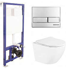 Комплект унитаза BelBagno Uno BB3105CHR/SC с инсталляцией Berges Wasserhaus Novum L3 040213 с сиденьем Микролифт и клавишей смыва Хром