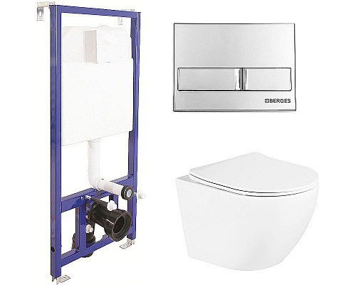 Приобрести Комплект унитаза BelBagno Uno BB3105CHR/SC с инсталляцией Berges Wasserhaus Novum L3 040213 с сиденьем Микролифт и клавишей смыва Хром в магазине сантехники Santeh-Crystal.ru